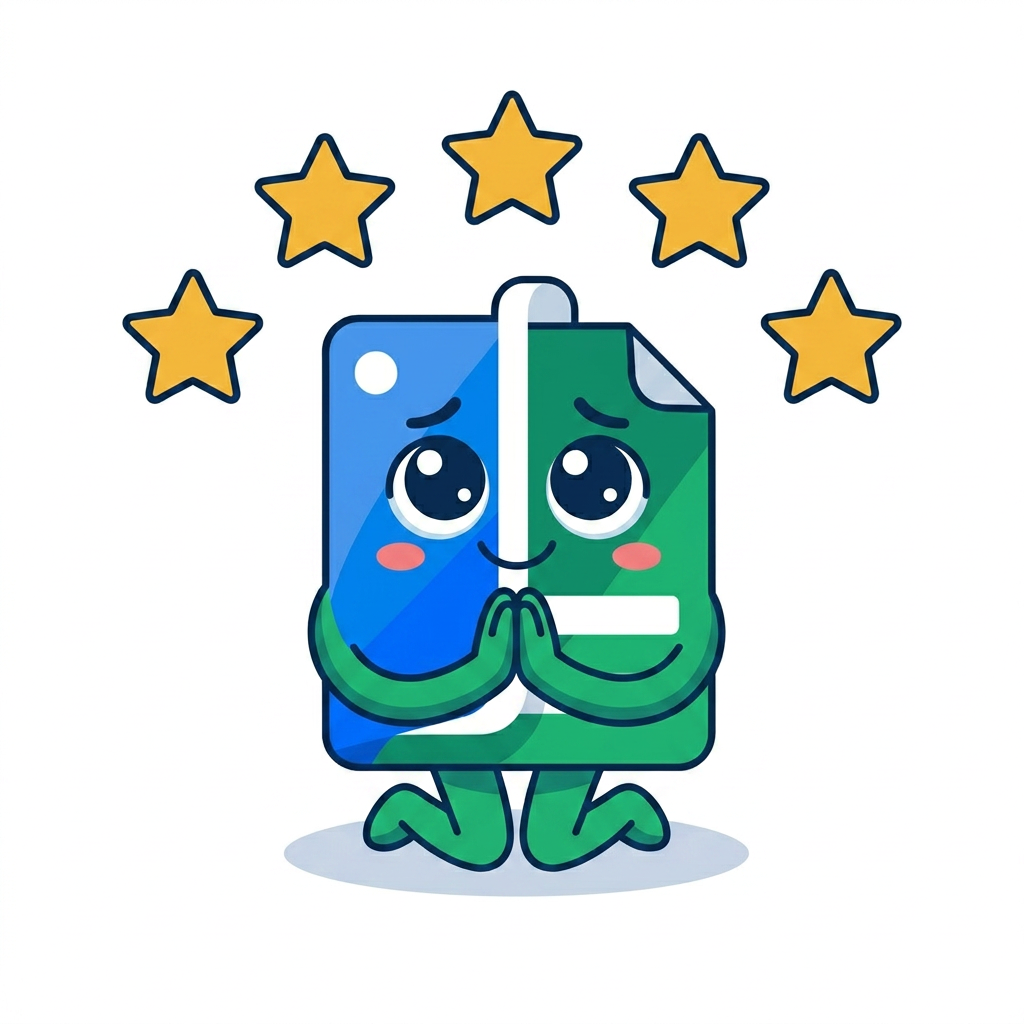 SheetXAI mascot pleading for a five-star review